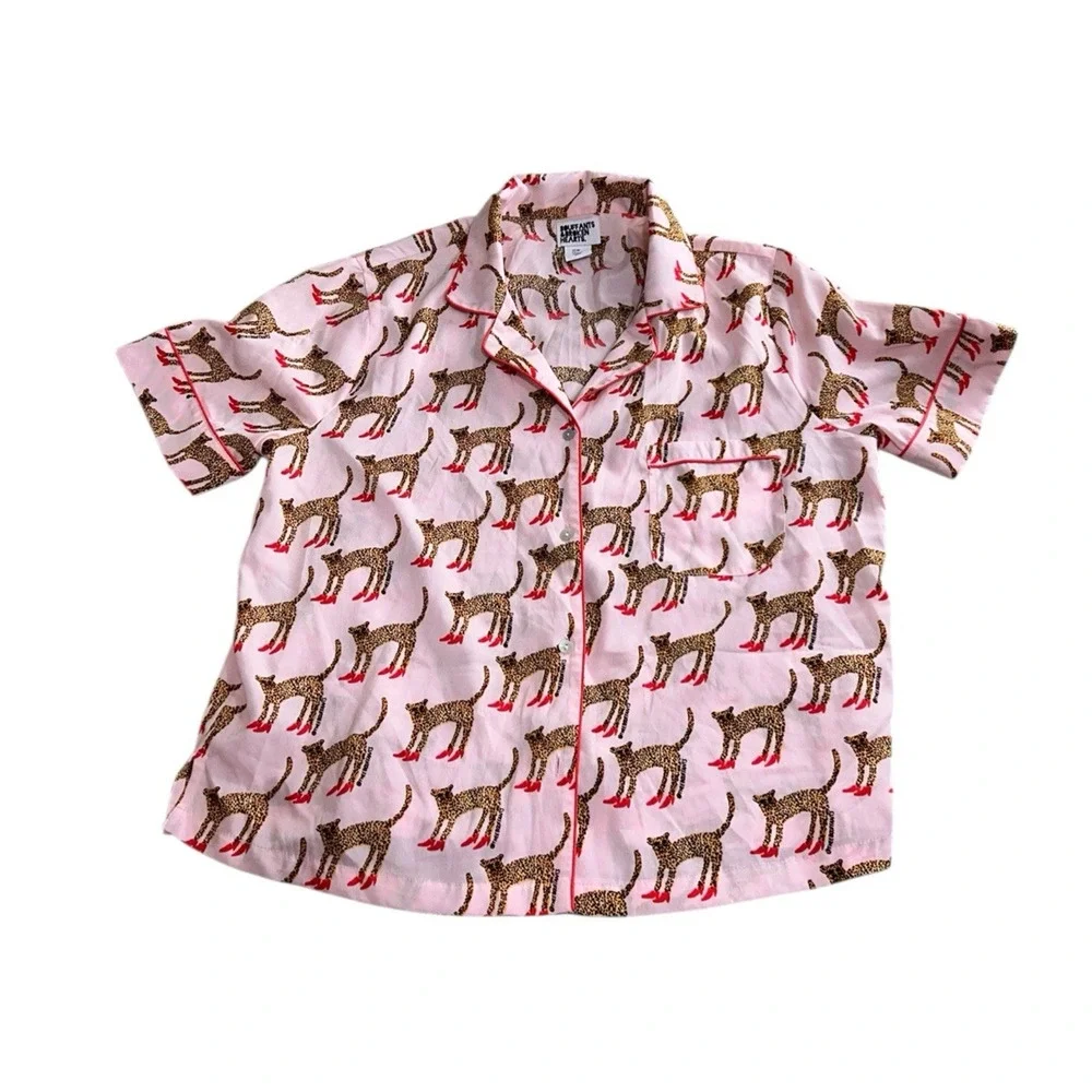 Bouffants & Broken Hearts Pink Cheetah in Heels Shorts Pajama Set Sz Medium Pjs - Picture 4 of 8